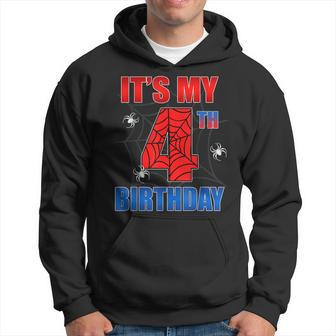 Spider Web 4 Years Old It's My 4Th Birthday Boy Party Hoodie - Seseable