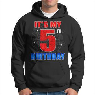 Spider Web Five 5 Years Old It's My 5Th Birthday Boy Party Hoodie - Seseable