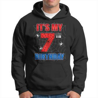 Spider Web Seven 7 Years Old It's My 7Th Birthday Boy Party Hoodie - Monsterry AU