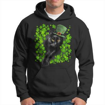 St Patrick Day Black Cat 3 Leaf Clover Kitten Lover Irish Hoodie - Seseable