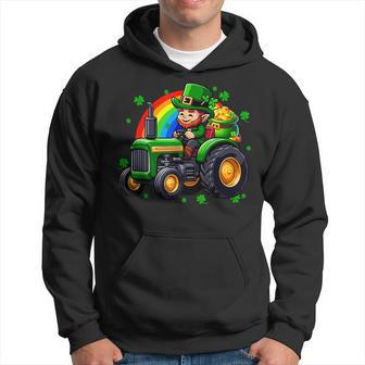 St Patrick's Day Cute Man Driving Tractor Shamrocks Rainbow Hoodie | Mazezy AU