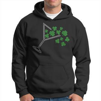St Patrick's Day Martini Clover Bling Rhinestone Paddy's Day Hoodie | Mazezy