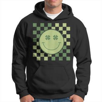 St Patrick's Day Retro Clover Smile Face Retro Checkered Hoodie - Monsterry DE