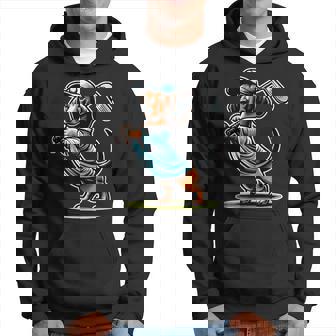 Standing Dachshund Wiener Dog Swinging Golf Club Hoodie - Seseable