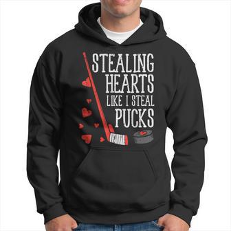 Stealing Hearts Like I Steal Pucks Valentines Day Ice Hockey Hoodie - Monsterry