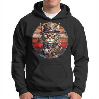 Steampunk Cat Retro Sunset Glasses Hat And Watches Kapuzenpullover - Seseable