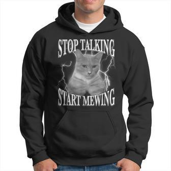 Stop Talking Start Mewing Looksmaxing Meme Cat Trendy Hoodie - Seseable