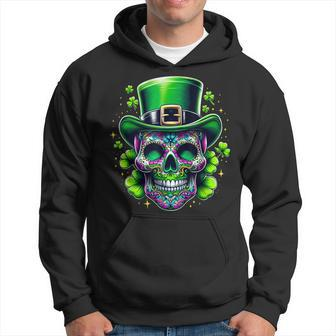 Sugar Skull Wearing Irish Leprechaun Hat St Patrick's Day Hoodie - Monsterry UK