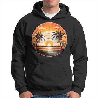 Summer Retros Vintage Sunset Palm-Trees Sea Beach Cute Scene Hoodie - Monsterry DE