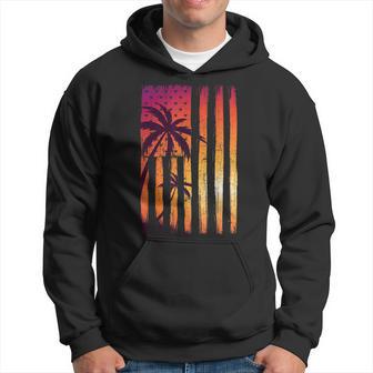 Summer Sunset Palm Trees American Flag Cool Spring Beach Hoodie - Monsterry AU