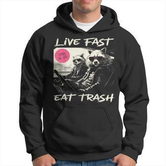 Sunset Raccoon Live Fast Eat Trash And Get Hit By A Car Hoodie - Monsterry