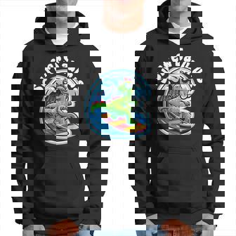 'Surfasaurus' Cartoon S Surfing Dinosaur Hoodie - Thegiftio