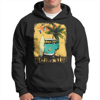 Surfing Summer Beach Hippie Van Bus Surfboard Palm Tree Hoodie | Mazezy