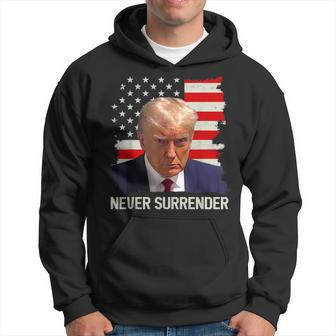 Never Surrender Trump Hot President 2024 American Flag Hoodie - Thegiftio UK