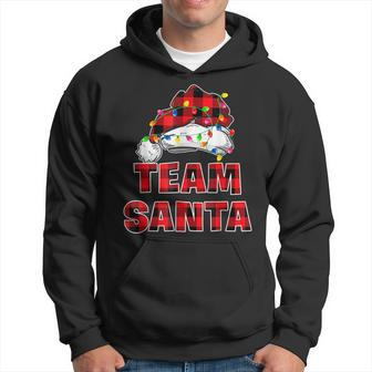 Team Santa Red Plaid Claus Hat Matching Family Christmas Hoodie - Seseable