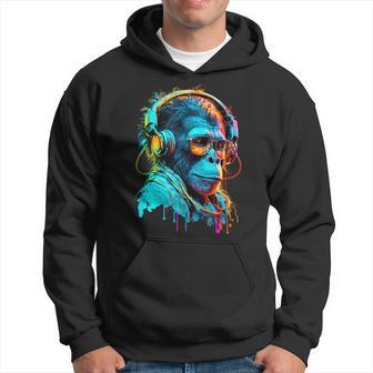 Techno-Disco Rave Monkey Dj Monkey Headphones For Festivals Hoodie - Thegiftio UK