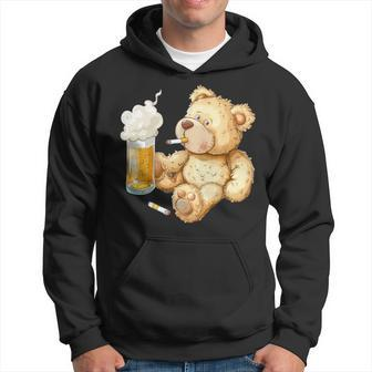 Teddy Bear Smokes And Drinks Beer For Men's Day Father's Day Hoodie - Monsterry