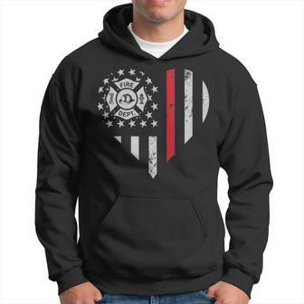 Thin Red Line Firefighter Love American Flag Heart Hoodie | Mazezy