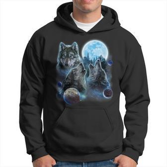 Three Wolf Howling And Moon Hoodie - Monsterry AU