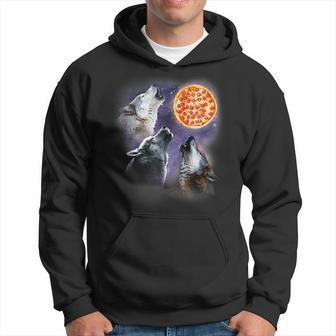 Three Wolf With Pizza Moon Vintage Wolf Lover Hoodie - Monsterry