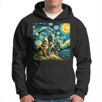 Three Wolves Howling At The Moon Starry Night Wolf Lover Hoodie - Monsterry AU