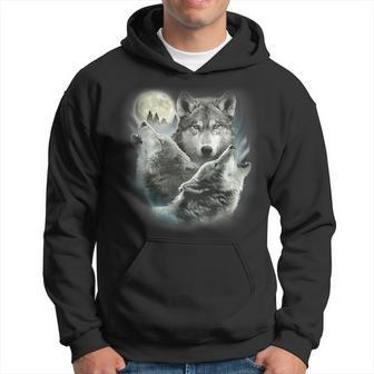 Three Wolves Howling At The Moon Wolf Lover Hoodie - Thegiftio UK