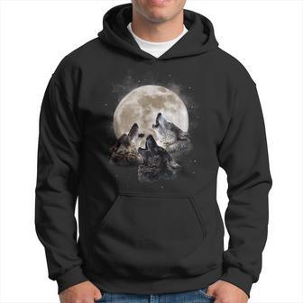 Three Wolves Howling At The Moon Wolf Lover Hoodie - Thegiftio UK