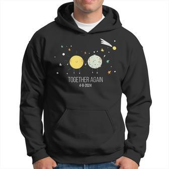 Together Again Retro Sun And Moon Holding Hands Eclipse 2024 Hoodie - Seseable