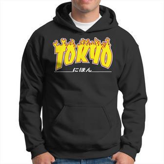 Tokyo Japan Trasher Yellow Orange And Black Flame Hoodie - Monsterry CA