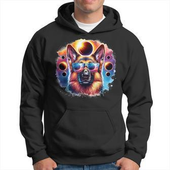 Total Solar Eclipse 2024 German Shepherd Dog With Glasses Hoodie - Seseable