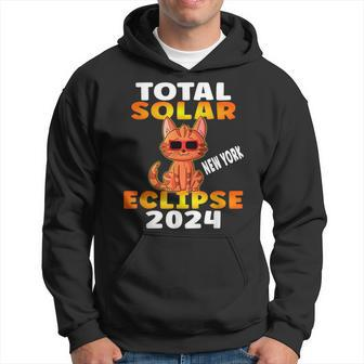 Total Solar Eclipse 2024 New York Tabby Cat Wearing Glasses Hoodie - Thegiftio UK