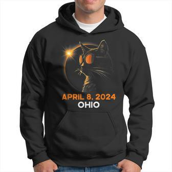 Total Solar Eclipse 2024 Ohio Cat Lover Wearing Glasses Hoodie - Thegiftio UK