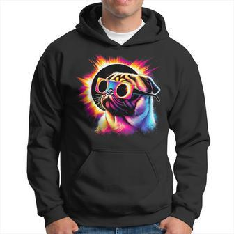 Total Solar Eclipse 2024 Pug Dog With Solar Eclipse Glasses Hoodie - Monsterry UK
