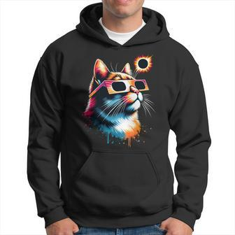 Total Solar Eclipse Cat 2024 Colorful With Eclipse Glasses Hoodie - Seseable