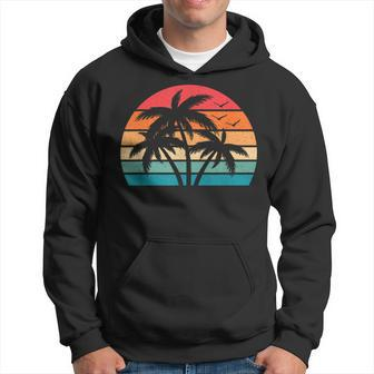 Tropical Hawaiian Retro Palm Tree Sunset Hawaii Beach Hoodie - Thegiftio UK