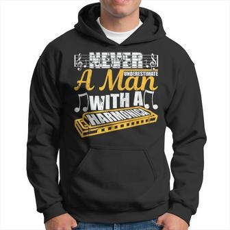 Never Underestimate A Man With A Harmonica Music Player Hoodie | Mazezy