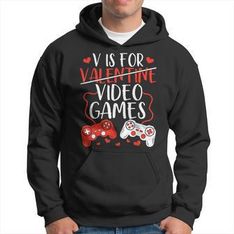 V Is For Video Games Valentine Gamer Valentines Day Boy Hoodie | Seseable UK