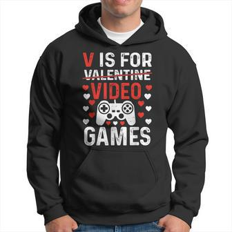 V Is For Video Games Valentines Day Video Gamer Boy Men Hoodie - Monsterry AU