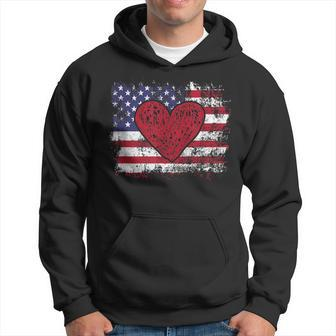 Valentine's Day American Flag Red Hearts Us Patriotic Love Hoodie - Monsterry