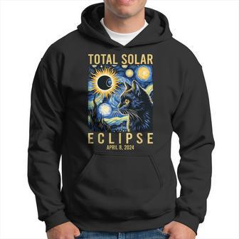 Van Gogh Starry Night Cat Total Solar Eclipse April 8 2024 Hoodie - Seseable