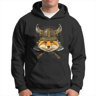 Viking Fox With Viking Helmet Mjolnir Axes Hoodie - Monsterry