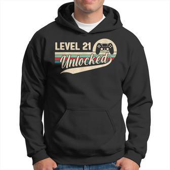Vintage 21St Birthday Gaming Gamer Retro Level 21 Unlocked Hoodie - Thegiftio UK