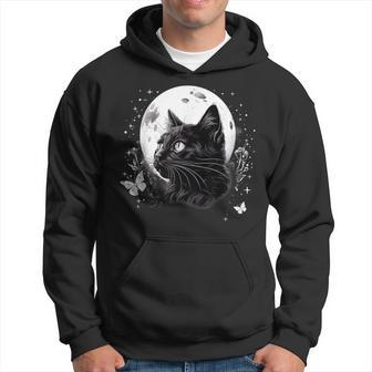 Vintage Cat Flowers Butterflies Moon Celestial Mystical Hoodie - Monsterry DE