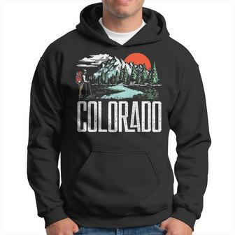 Vintage Colorado Hiking Retro Mountain Backpacker Graphic Pullover Hoodie | Mazezy