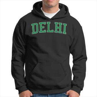 Vintage Delhi Ca Distressed Green Varsity Style Hoodie - Seseable