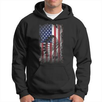 Vintage Distressed Skull Native Indian Feather American Flag Hoodie - Monsterry DE