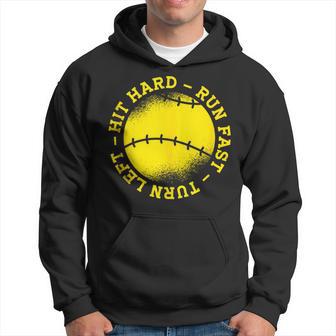 Vintage Hit Hard Run Fast Turn Left Softball Girls And Women Hoodie - Thegiftio UK