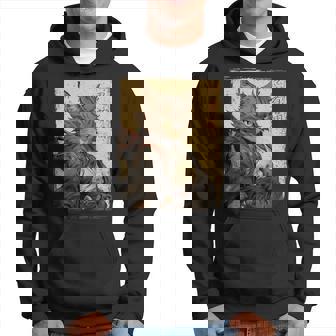 Vintage Japanese Scenery Samurai Cat Kanji Art Back Hoodie - Thegiftio