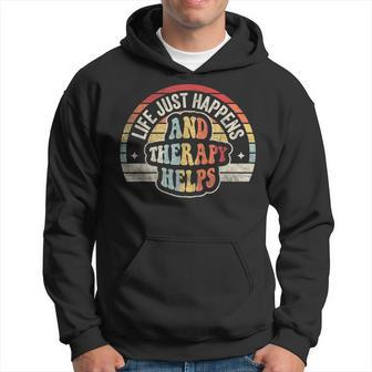 Vintage Life Happens Therapy Helps Therapist Psychologist Hoodie | Mazezy