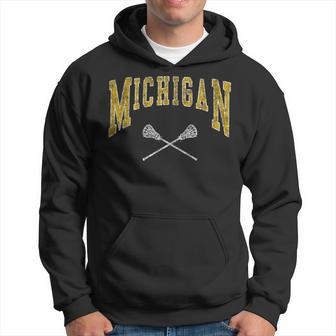 Vintage Michigan Lacrosse Distressed Lax Player Michigan Fan Hoodie - Thegiftio UK